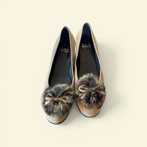 Stuart Weitzman Tan Suede Pom-Pom Ballet Flats